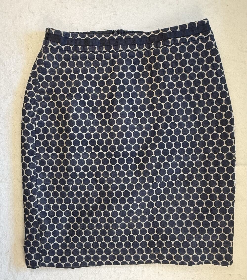 Boden Navy BLue Jacquard Textured Polka Dot Skirt 12R Preppy Mod Retro Cottageco